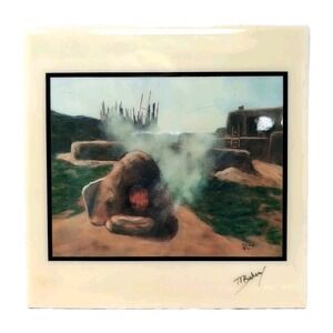 Tom Baker Pueblo Horno Signed Art Tile Southwestern Adobe Decor 7.5x7.5" Ceramic